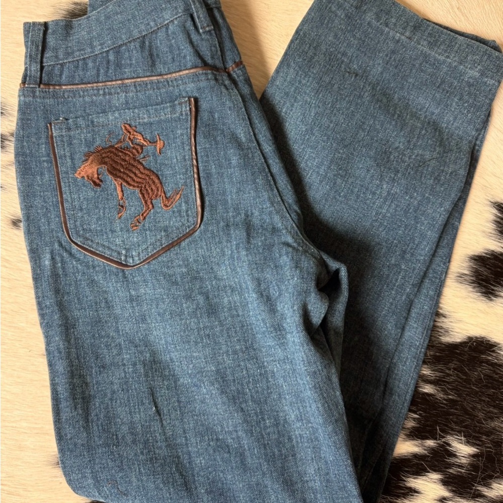 Bronc Brothers Women's Denim Jeans with Embroidered Pocket - Blue
